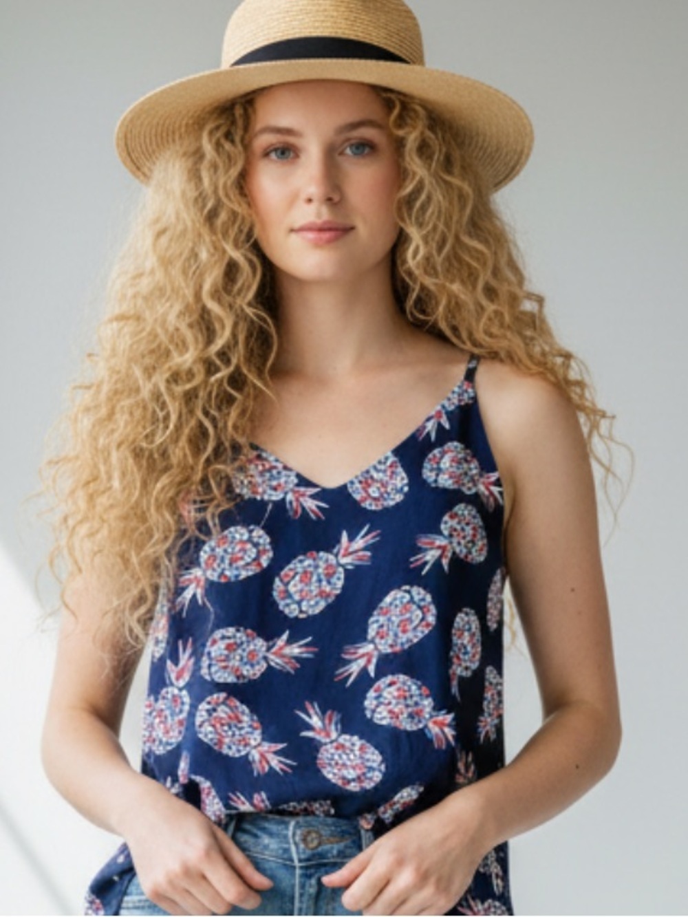 LOFT Navy Pineapple 🍍 Print Sleeveless Top
